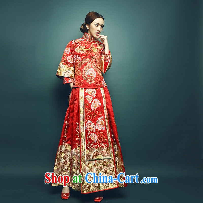 Mu Yao 2015 new Chinese bride's high-end-su Wo serving Phoenix and long, long-sleeved wedding toast clothing spring and summer manual embroidery large, thick pregnant women 2 piece 1150 luxury embroidery skirt swing M brassieres 90 CM, Mu Yao, shopping on