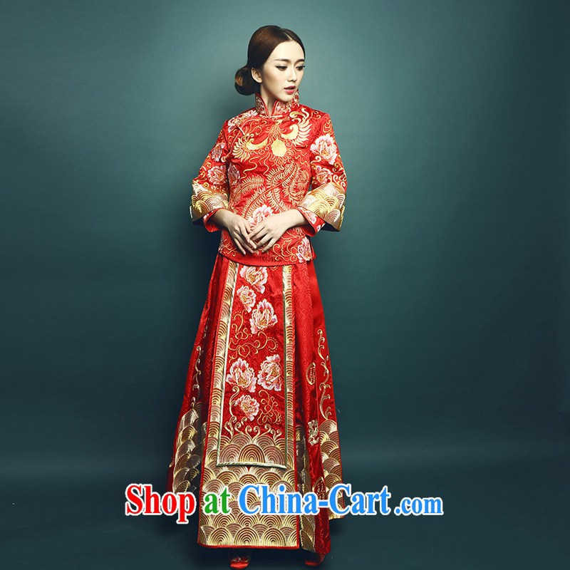 Mu Yao 2015 new Chinese bride's high-end-su Wo serving Phoenix and long, long-sleeved wedding toast clothing spring and summer manual embroidery large, thick pregnant women 2 piece 1150 luxury embroidery skirt swing M brassieres 90 CM, Mu Yao, shopping on