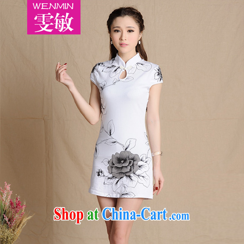 Wen Min 2015 New National wind painting beauty retro cotton robes women 5907 white XXL, Wen Min, shopping on the Internet