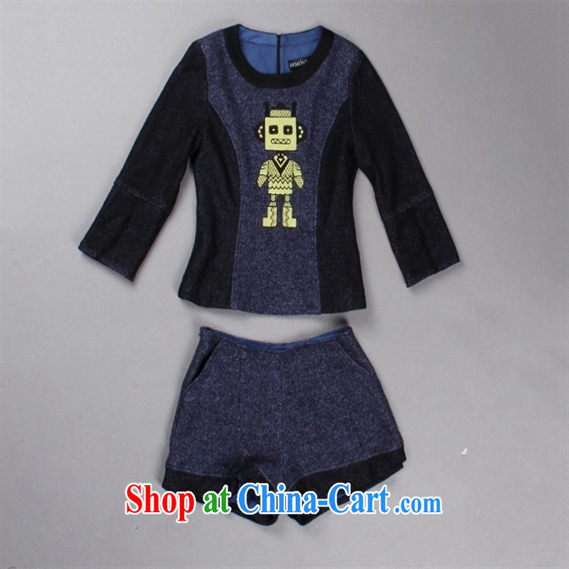 Qin Qing store 2015 spring new European and American style robot embroidered wool? leisure two-piece E 077 Map Color XL, GENYARD, shopping on the Internet