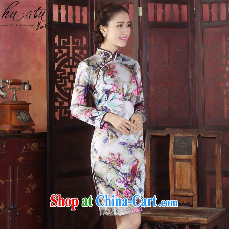 Take the spring and summer dresses new female Silk Cheongsam Chinese, for improved tulip sauna silk long-sleeved qipao gown tulip 3 XL, spend figure, shopping on the Internet