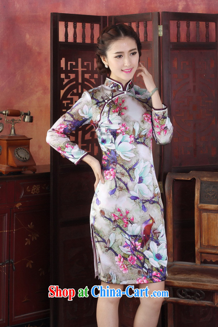 Bin Laden smoke-free spring and summer dresses new dress Silk Cheongsam Chinese, for improved tulip sauna silk long-sleeved qipao gown tulip 3 XL pictures, price, brand platters! Elections are good character, the national distribution, so why buy now enjoy more preferential! Health