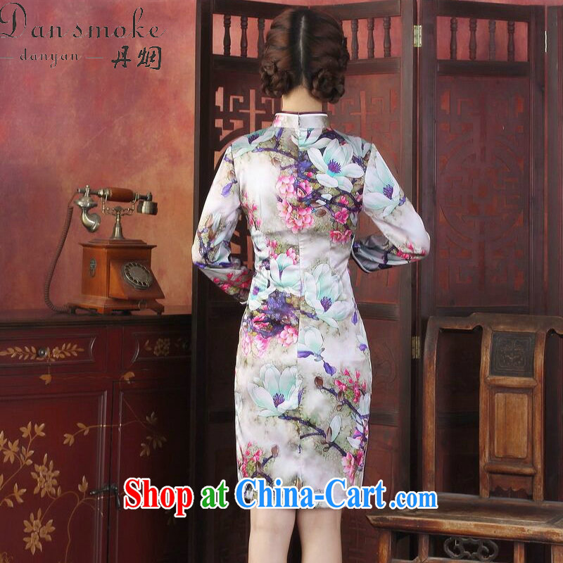 Dan smoke spring and summer dresses new female Silk Cheongsam Chinese, for improved tulip sauna silk long-sleeved qipao gown tulip 3 XL, Bin Laden smoke, shopping on the Internet
