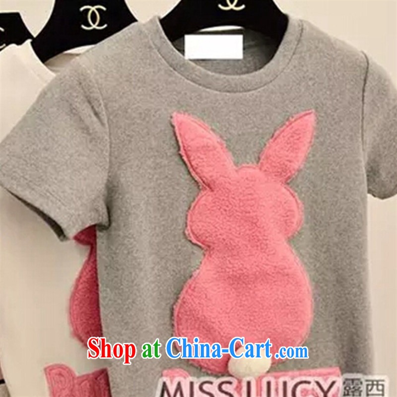 September 2015 fashion spring new Korean 100 ground on three-dimensional rabbit hair ball letters on the spring beauty graphics thin short-sleeve shirt T white are code, A . J . BB, shopping on the Internet