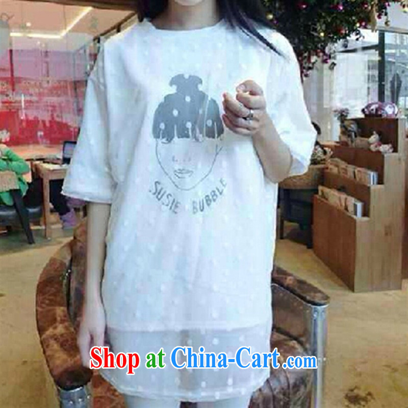 September 2015 fashion spring new sweet College wind Korean Wave point lace girls stamp Avatar loose short-sleeved T shirts white, code, A . J . BB, shopping on the Internet