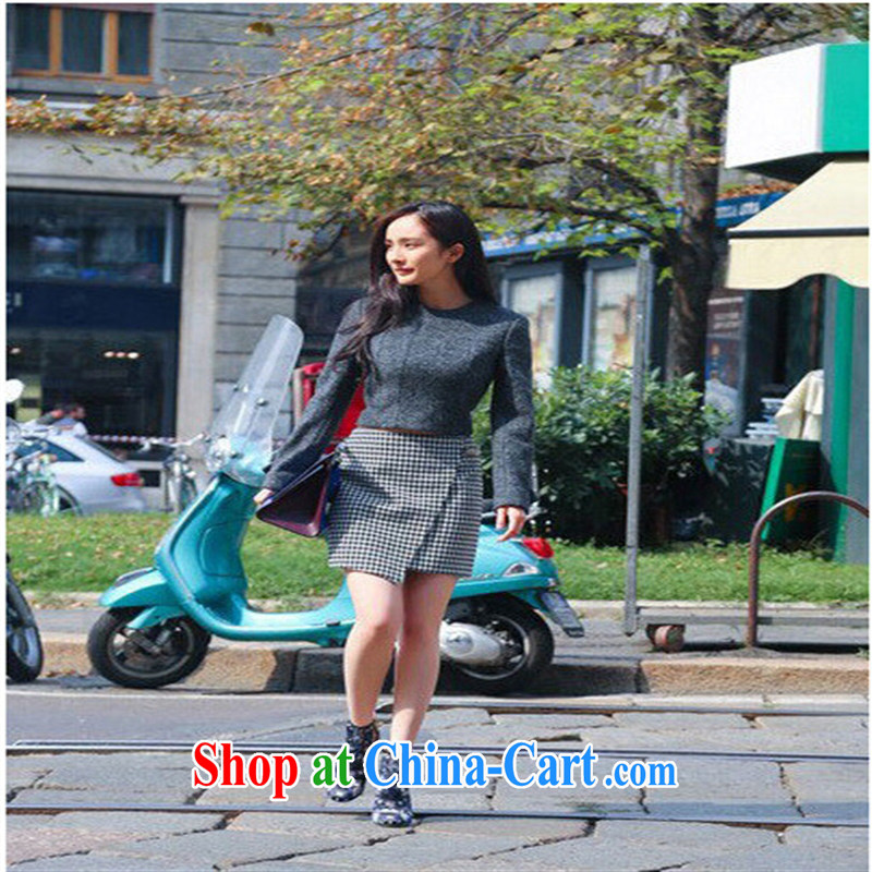 Qin Qing store spring loaded the European site Fashion Week street a young star power with stylish long-sleeved T-shirt + checkered skirt G 140 dark gray L, GENYARD, shopping on the Internet