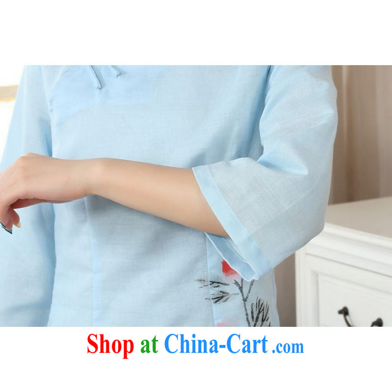 Allow Ms. Jing Tang Women's clothes summer T-shirt, cotton for the hand-painted Chinese Han-female improved Tang on the cuff - A blue 2 XL, facilitating Jing, shopping on the Internet