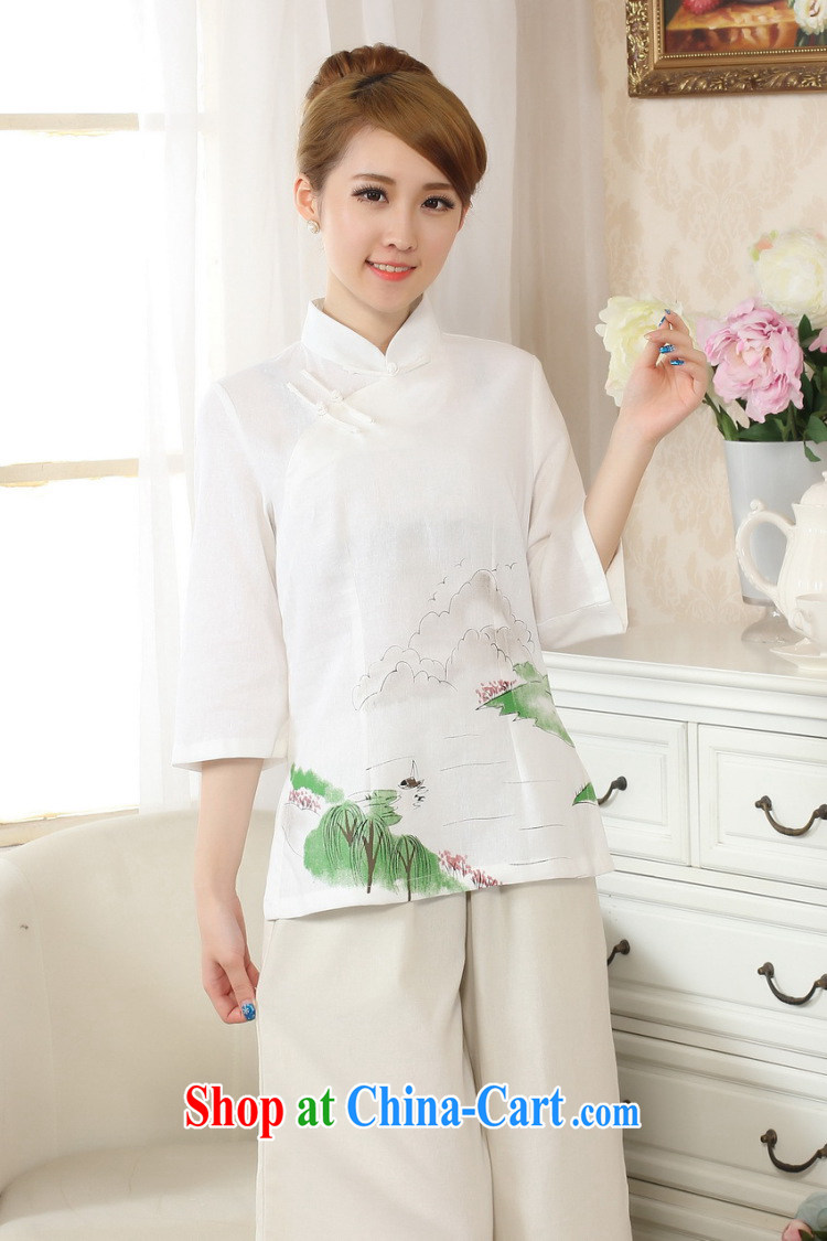 Allow Ms. Jing Tang Women's clothes summer T-shirt, cotton for the hand-painted Chinese Han-female improved Tang in cuff - C Lake blue 2 XL pictures, price, brand platters! Elections are good character, the national distribution, so why buy now enjoy more preferential! Health