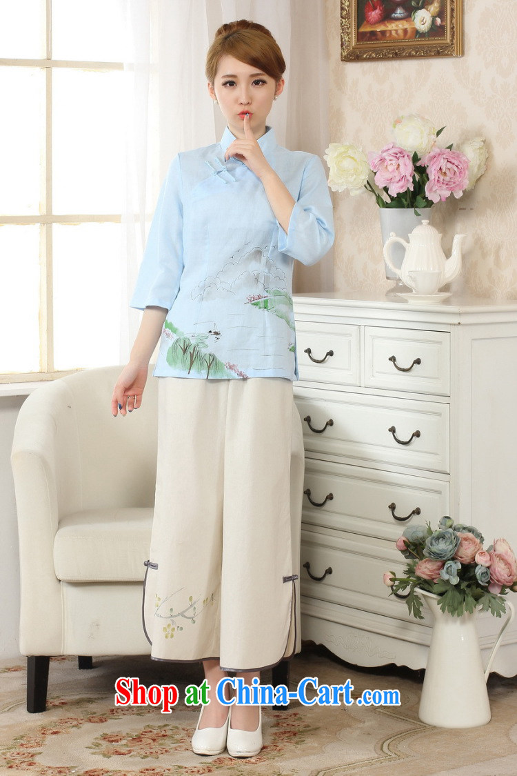 Allow Ms. Jing Tang Women's clothes summer T-shirt, cotton for the hand-painted Chinese Han-female improved Tang in cuff - C Lake blue 2 XL pictures, price, brand platters! Elections are good character, the national distribution, so why buy now enjoy more preferential! Health