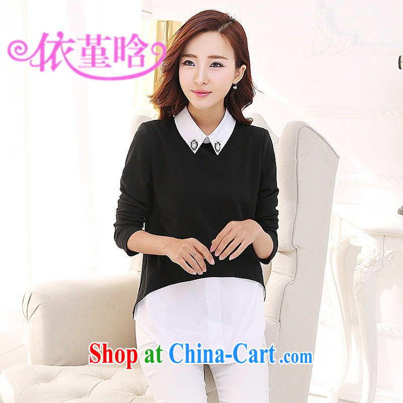 9 month dress elections as soon as possible 542,980 2015 spring new Korean liberal lapel leave two, long, large, solid blue T-shirt, XXL A . J . BB, shopping on the Internet