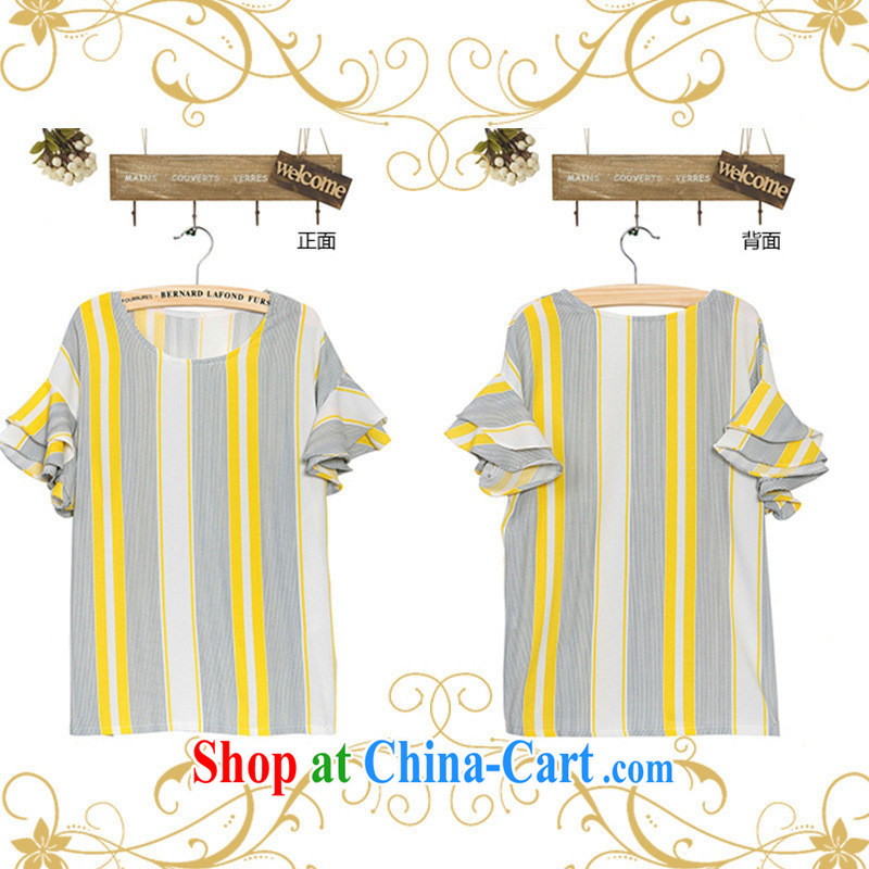 9 dress code, in accordance with detailed depiction spring 2015 NEW GRAPHICS thin woman with color streaks flouncing cuff round-collar T pension 823 yellow are code