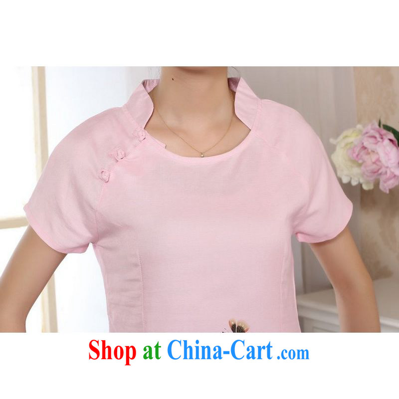 Allow Ms. Jing Tang Women's clothes summer wear T-shirt, cotton for the hand-painted Chinese Han-female improved Tang on short-sleeved pink 2 XL, facilitating Jing, and shopping on the Internet