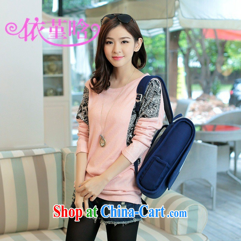 9 month dress _519,628 -- 2015 spring new Korean fashion, stamp duty round-collar stitching loose solid T shirts pink XXL