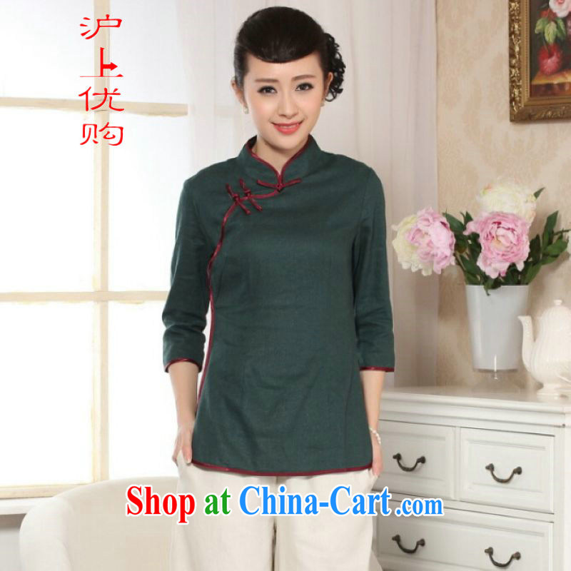 On Shanghai and optimize purchase female Tang Women's clothes summer T-shirt, for a tight hand-painted cotton the Chinese Han-female improved green 2 XL