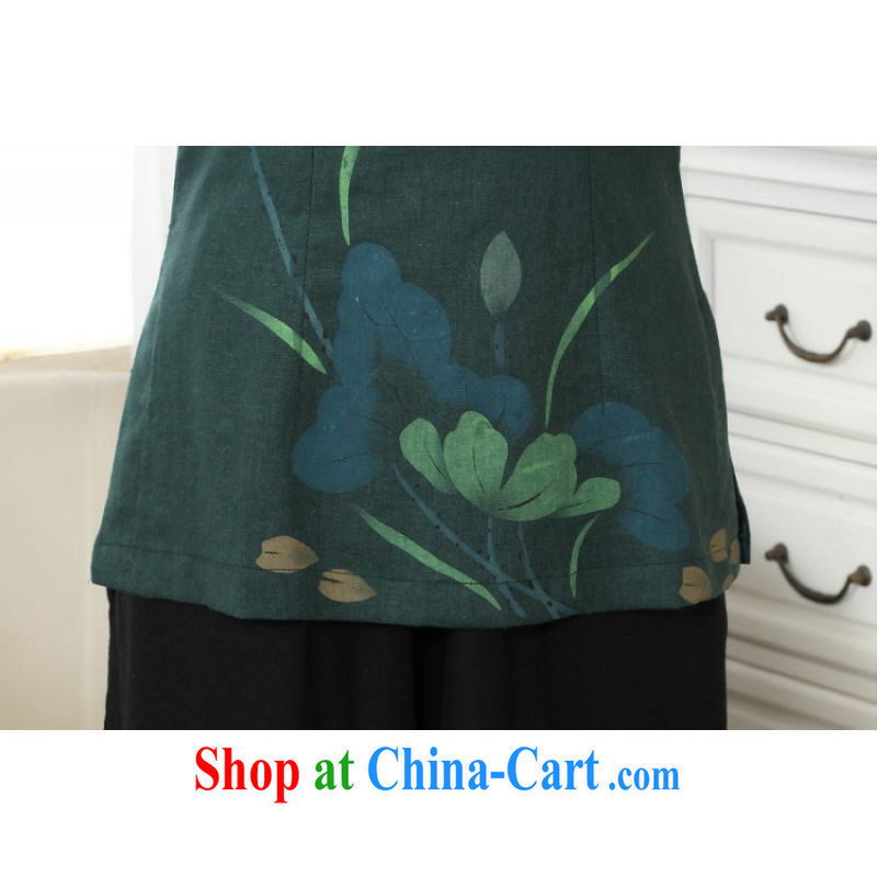 Shanghai, optimize purchase female Tang Women's clothes summer wear T-shirt, for a tight hand-painted cotton the Chinese Han-female improved green 2 XL, Shanghai, optimize, and shopping on the Internet