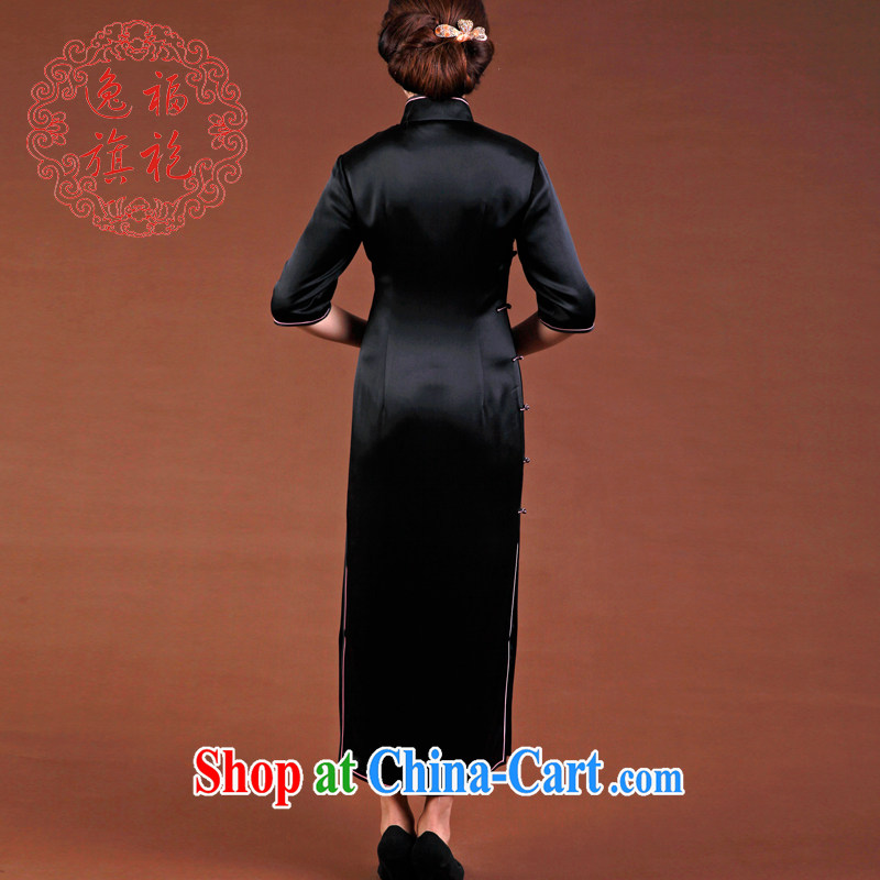 once and for all, new outfit, Autumn 2014 with heavy Silk Cheongsam black embroidery long cheongsam Advanced Custom Black tailored 20 Day Shipping, once and for all (EFU), online shopping