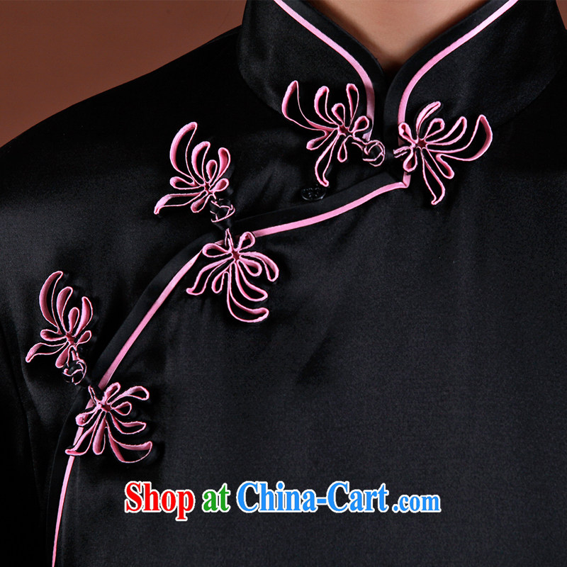 once and for all, new outfit, Autumn 2014 with heavy Silk Cheongsam black embroidery long cheongsam Advanced Custom Black tailored 20 Day Shipping, once and for all (EFU), online shopping