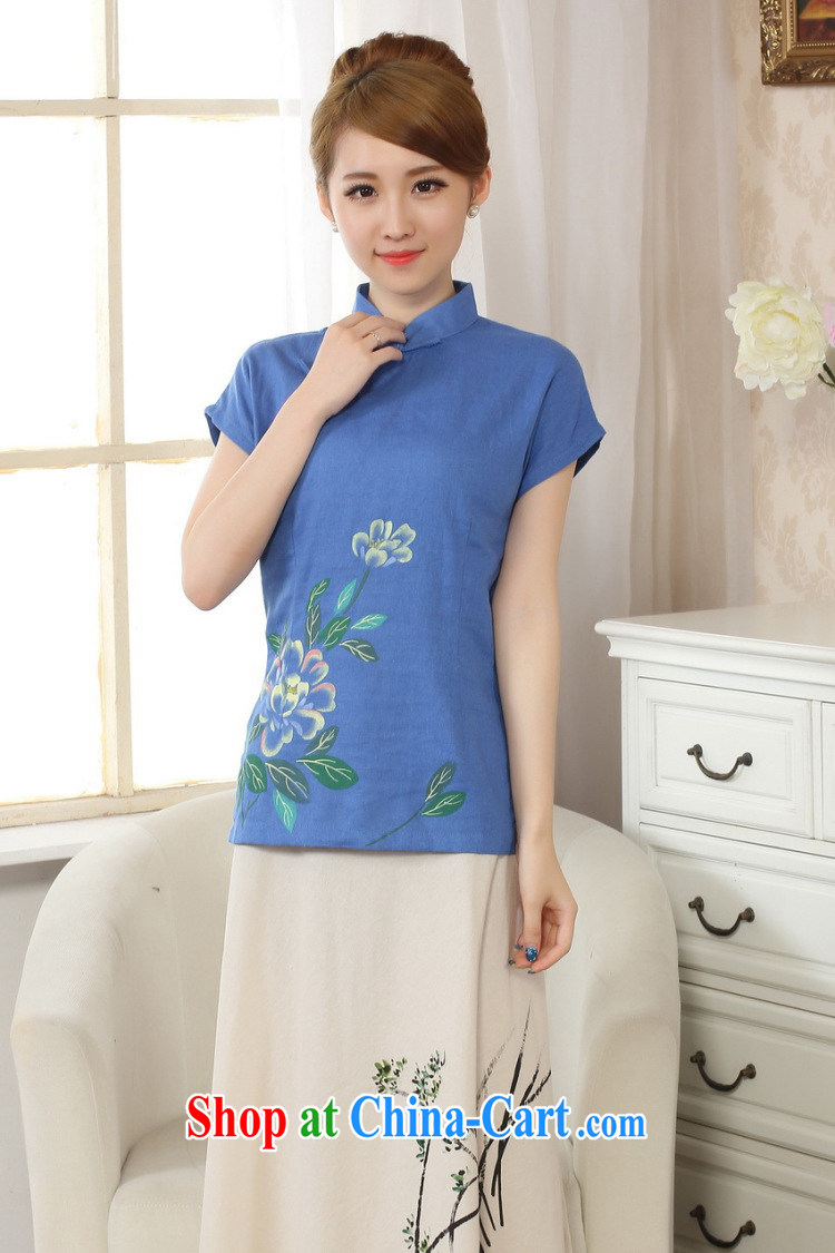 Again, Ms. Jing Tang Women's clothes summer wear T-shirt, cotton for the hand-painted Chinese Han-female improved Chinese short-sleeved blue 2 XL pictures, price, brand platters! Elections are good character, the national distribution, so why buy now enjoy more preferential! Health