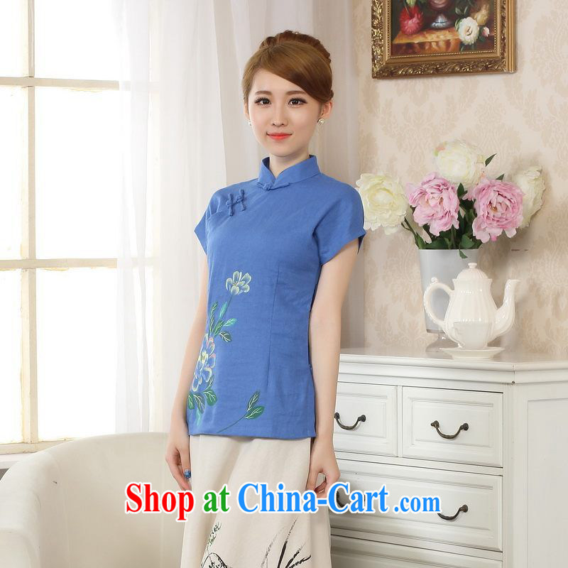 Allow Ms. Jing Tang Women's clothes summer T-shirt, cotton for the hand-painted Chinese Han-female improved Tang is a short-sleeved blue 2 XL, facilitating Jing, and shopping on the Internet