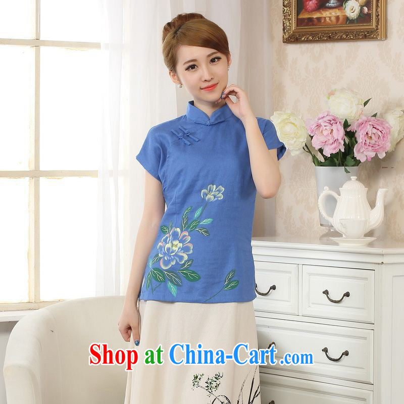 Allow Ms. Jing Tang Women's clothes summer T-shirt, cotton for the hand-painted Chinese Han-female improved Tang is a short-sleeved blue 2 XL, facilitating Jing, and shopping on the Internet