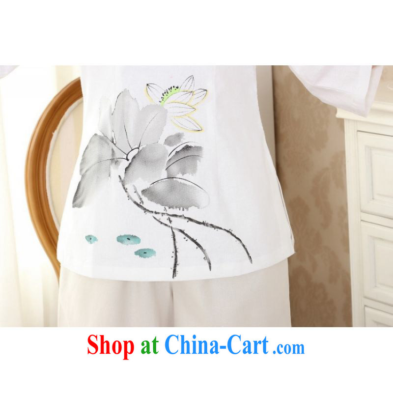Shanghai, optimize purchase female Tang Women's clothes summer wear T-shirt, for a tight hand-painted cotton the Chinese Han-female improved white 2XL, Shanghai, optimize, and shopping on the Internet