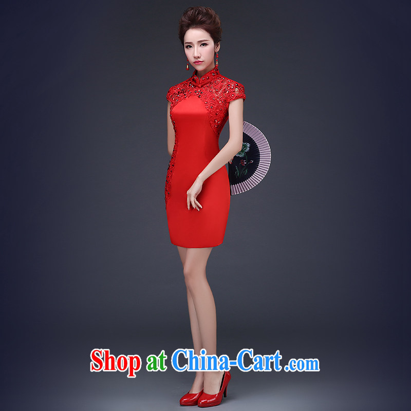 Short bows clothes dresses 2015 new summer wedding dresses Chinese red bridal wedding dress beauty short dress package shoulder the dress red XXL (3 - 5 Day Shipping), the Vanessa (Pnessa), online shopping