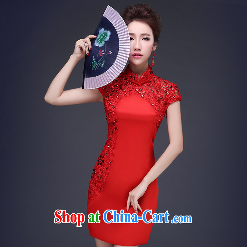 Short bows clothes dresses 2015 new summer wedding dresses Chinese red bridal wedding dress beauty short dress package shoulder the dress red XXL (3 - 5 Day Shipping), the Vanessa (Pnessa), online shopping