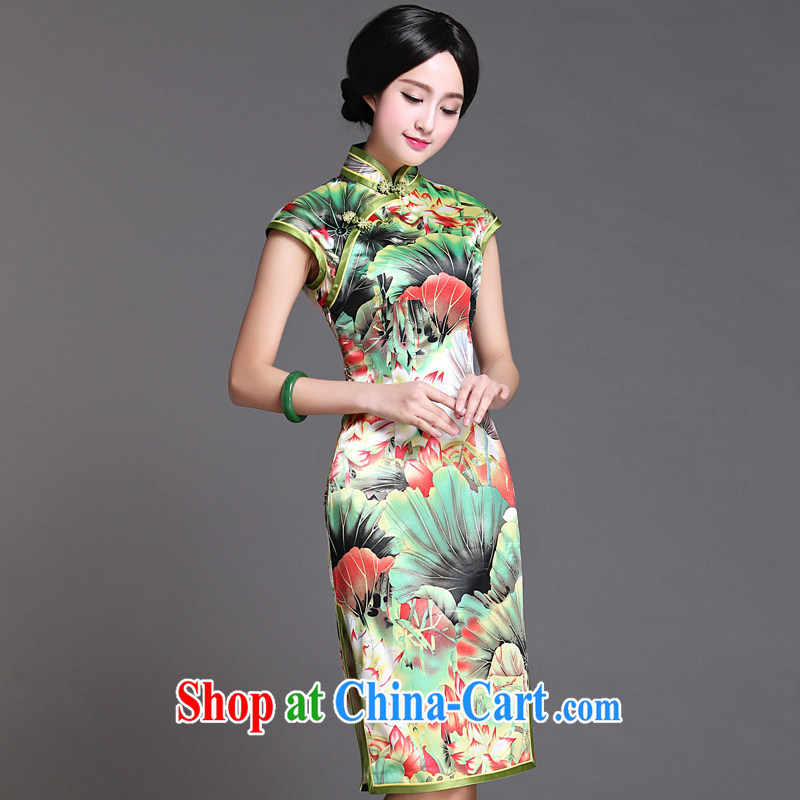 China classic 2015 Ms. summer day Chinese qipao dress retro improved stylish beauty graphics thin, in accordance with green XL, China Classic (HUAZUJINGDIAN), online shopping