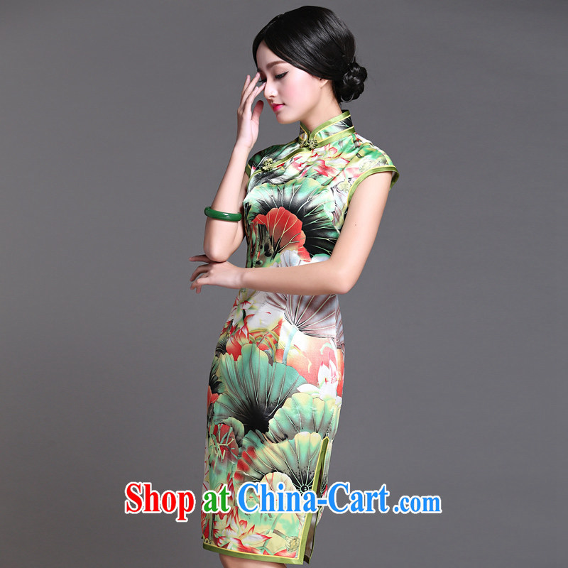 China classic 2015 Ms. summer day Chinese qipao dress retro improved stylish beauty graphics thin, in accordance with green XL, China Classic (HUAZUJINGDIAN), online shopping