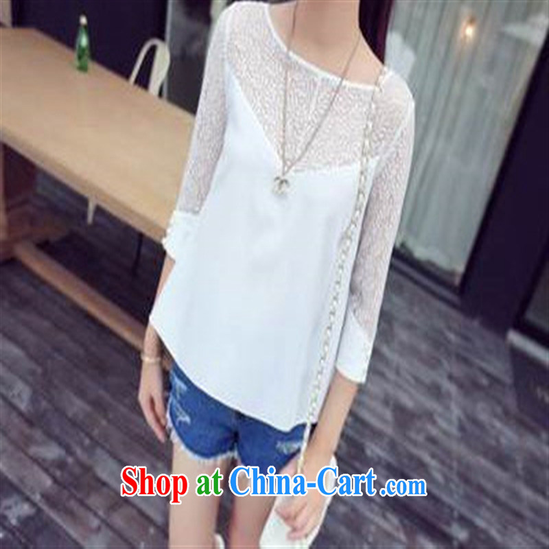9 month dress women autumn 2014 new Europe for V spell lace cuff snow woven shirts T shirts white, code, A . J . BB, shopping on the Internet