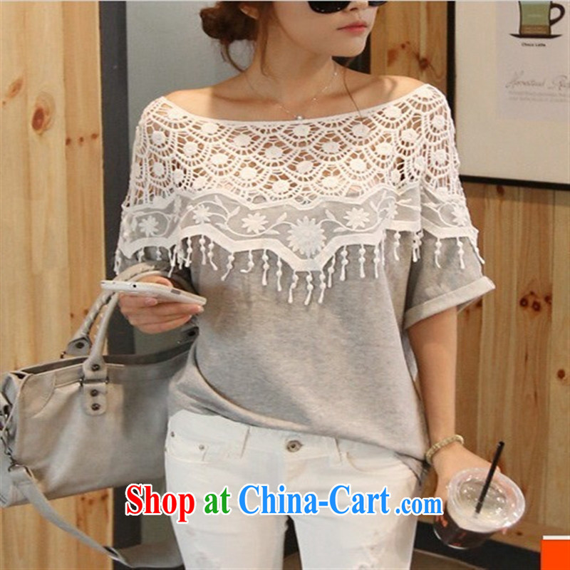 9 month dress dress Spring Trade sweet lace Openwork manually hook flower shawl collar bat sleeves, long T pension female gray are code