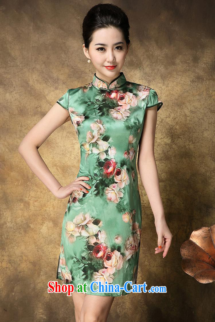 New summer 2015, upscale Silk Cheongsam dress elegant rose stamp short sleeve cheongsam dress wholesale picture color XXL pictures, price, brand platters! Elections are good character, the national distribution, so why buy now enjoy more preferential! Health