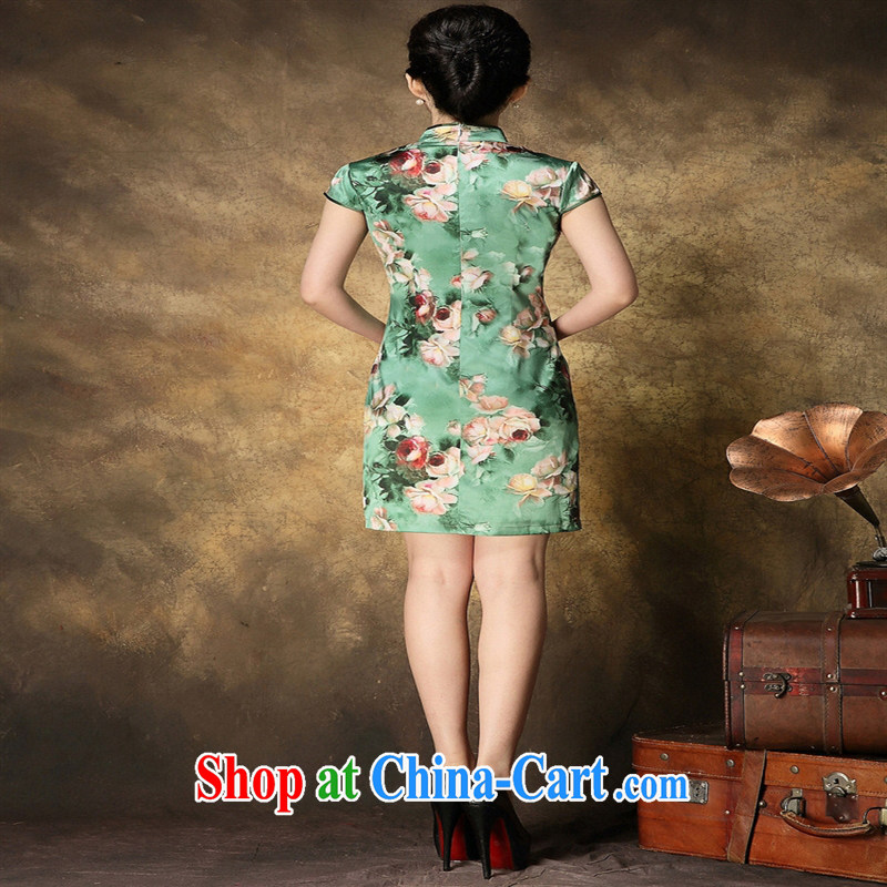 New summer 2015, high quality silk cheongsam dress elegant rose stamp short sleeve cheongsam dress wholesale picture color XXL, health concerns (Rvie .), and, on-line shopping