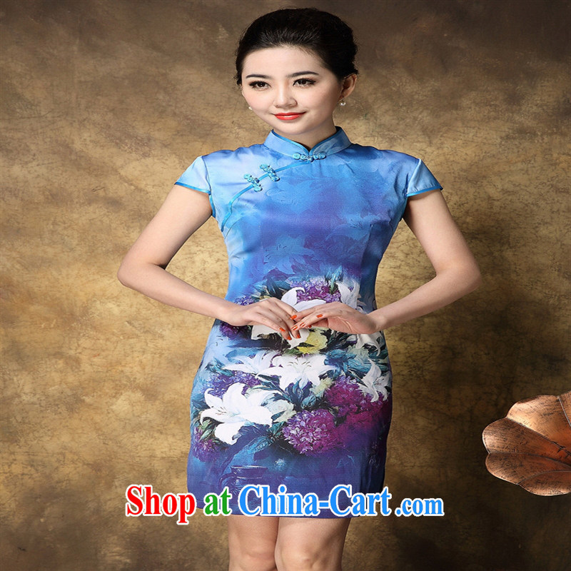 2015 summer new cheongsam wholesale Web store agent free elegance Silk Cheongsam floral beauty picture color XXL, health concerns (Rvie .), and shopping on the Internet