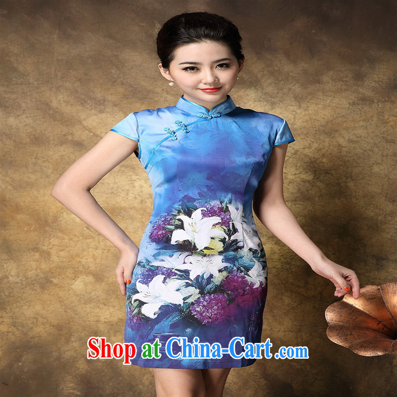 2015 summer new cheongsam wholesale Web store agent free elegance Silk Cheongsam floral beauty picture color XXL, health concerns (Rvie .), and shopping on the Internet