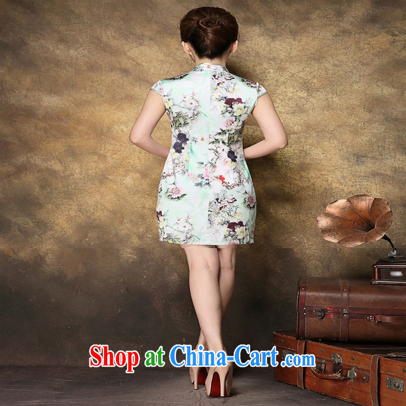 Factory outlets in Stock high quality Silk Cheongsam Ethnic Wind Old Beach retro Peony stamp cheongsam dress picture color XL, health concerns (Rvie), and, on-line shopping