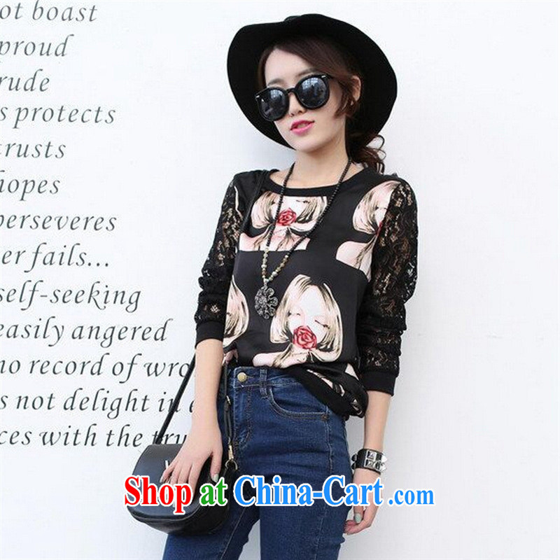 Black butterfly store 2015 the code spring new graphics thin T-shirt and indeed increase 200 Jack snow woven lace stitching girls T-shirt picture color XXXXL, A . J . BB, shopping on the Internet