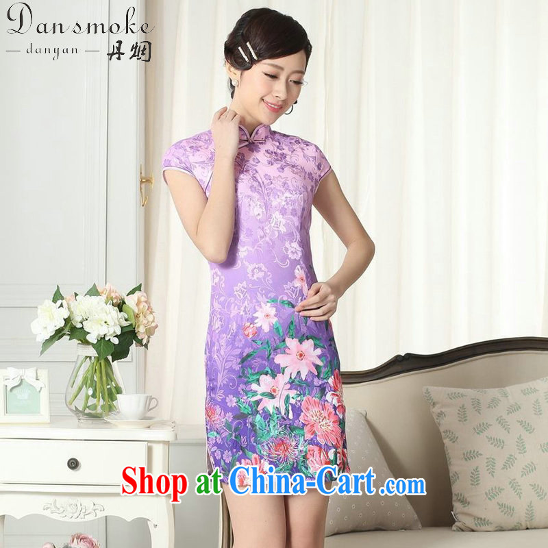 Dan smoke summer new female lady stylish jacquard cotton cultivating short cheongsam dress Chinese, for a tight cheongsam dress such as the color 2 XL, bin Laden smoke, shopping on the Internet