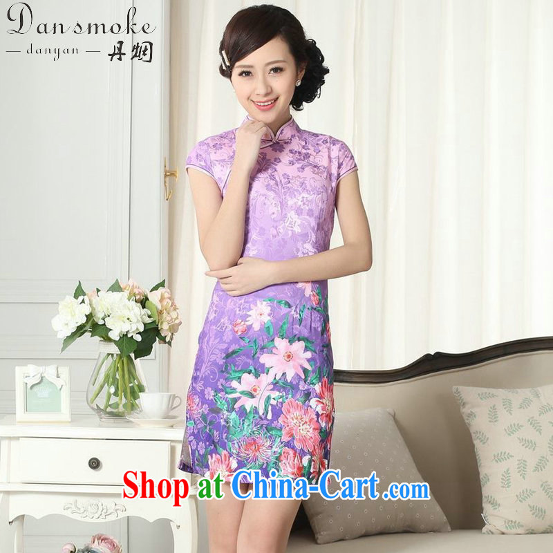 Dan smoke summer new female lady stylish jacquard cotton cultivating short cheongsam dress Chinese, for a tight cheongsam dress such as the color 2 XL, bin Laden smoke, shopping on the Internet