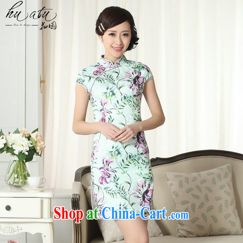 spend the summer with new female lady stylish jacquard cotton cultivating short cheongsam dress Chinese is a tight cheongsam dress such as the color 2 XL
