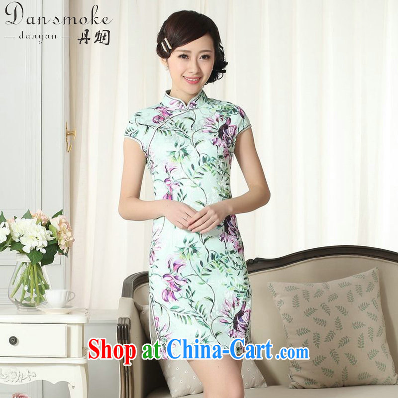 Dan smoke summer new female lady stylish jacquard cotton cultivating short cheongsam dress Chinese is a tight cheongsam dress such as the color 2 XL