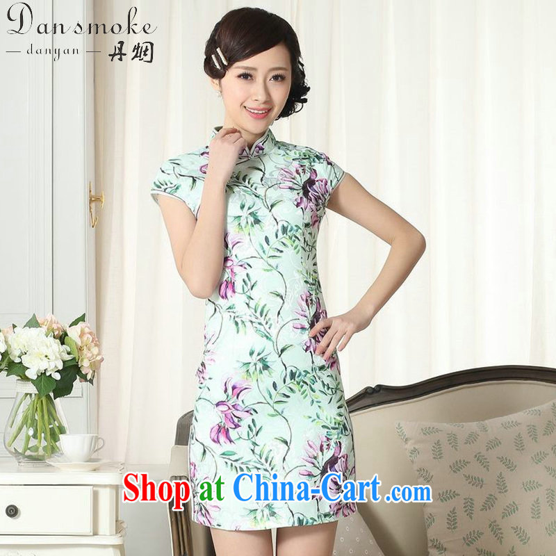 Bin Laden smoke summer new female lady stylish jacquard cotton cultivating short cheongsam dress Chinese is a tight cheongsam dress such as the color 2 XL, bin Laden smoke, shopping on the Internet