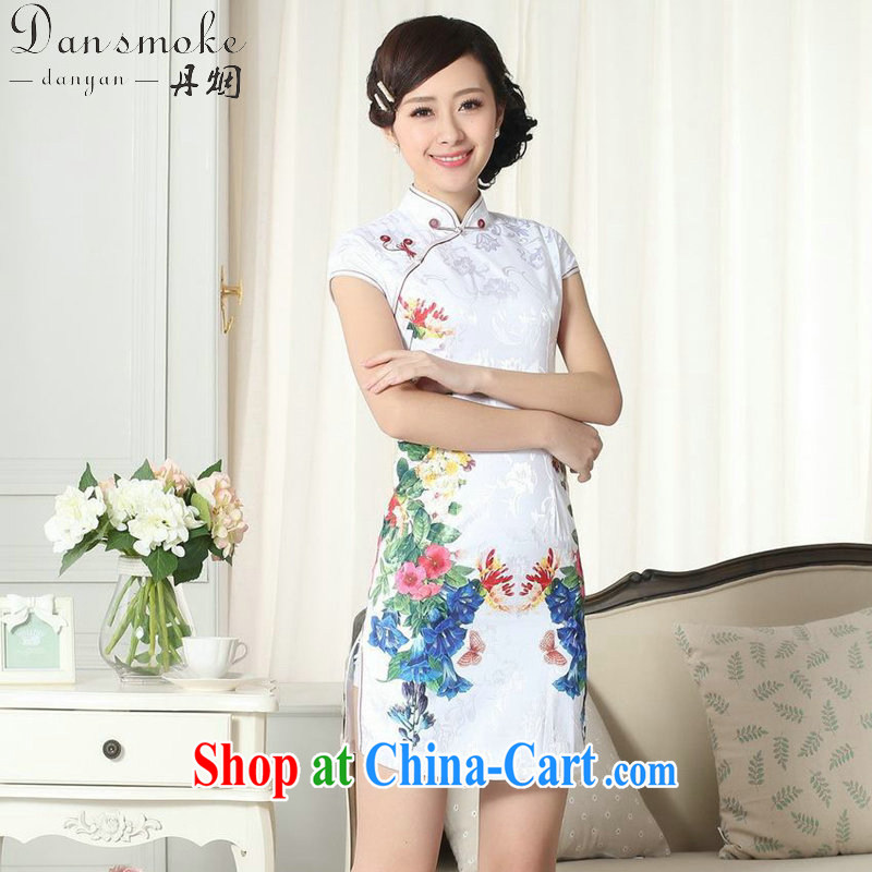 Bin Laden smoke summer new female lady stylish jacquard cotton cultivating short cheongsam dress stamp duty is a hard-pressed Chinese qipao gown D 0273 2 XL, bin Laden smoke, shopping on the Internet