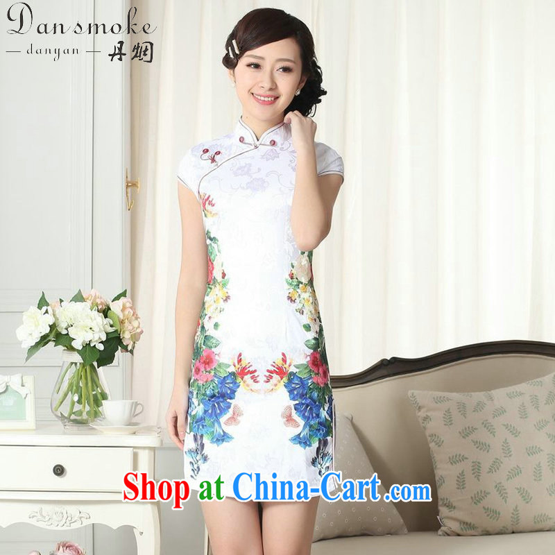 Bin Laden smoke summer new female lady stylish jacquard cotton cultivating short cheongsam dress stamp duty is a hard-pressed Chinese qipao gown D 0273 2 XL, bin Laden smoke, shopping on the Internet