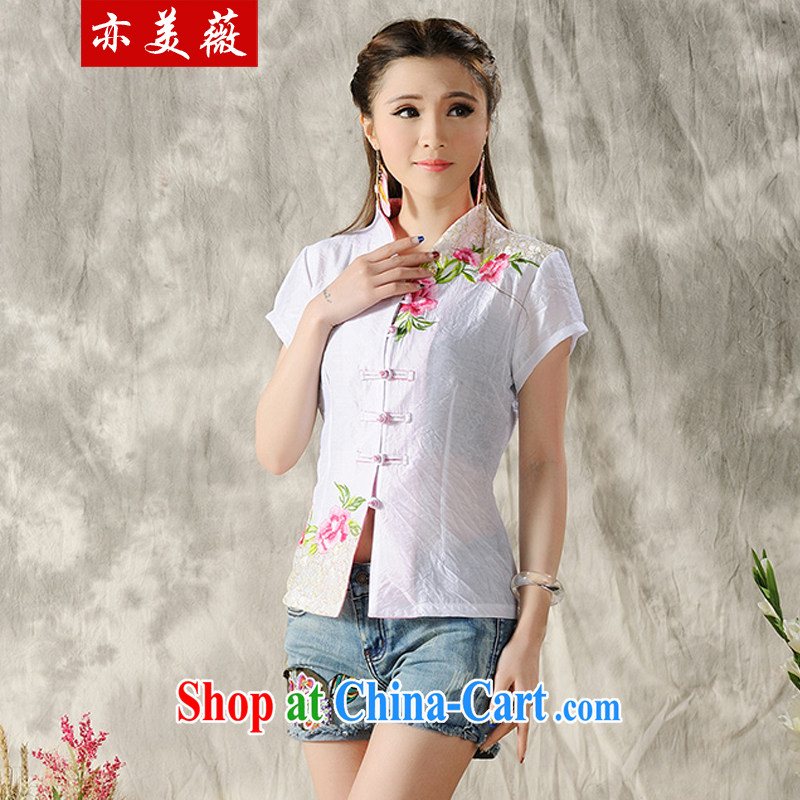 Also the US Ms Audrey EU summer 2015 New National wind Peony embroidery Tang with improved short-sleeved T-shirt white XXL, also the US Ms Audrey EU Yuet-mee, GARMENT), shopping on the Internet
