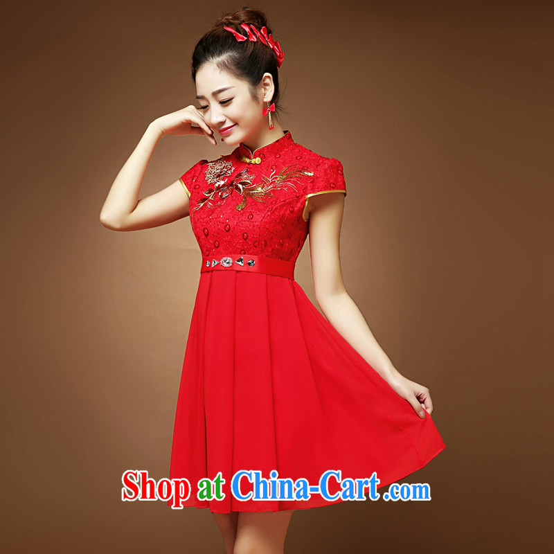 Service was good in spring and summer Chinese bride's summer wedding dress red toast serving thick MM high waist pregnant women dresses short-sleeved short skirts 2XL, good service, and shopping on the Internet