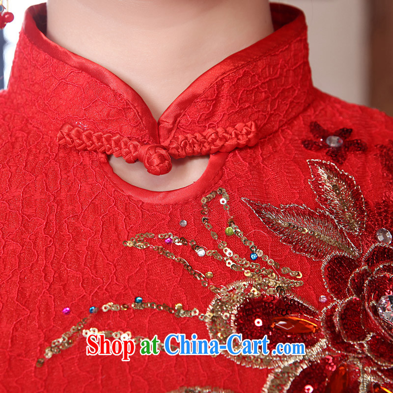 A good service is 2015 new marriages bows red retro traditional short-lace cheongsam dress red XL, good service, and, shopping on the Internet