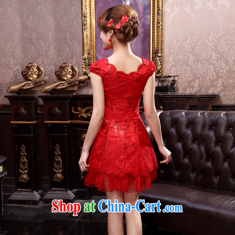 A good service is 2015 new summer bridal red wedding dress short stylish lace cheongsam dress uniform toasting red M - 40, good service, and, on-line shopping