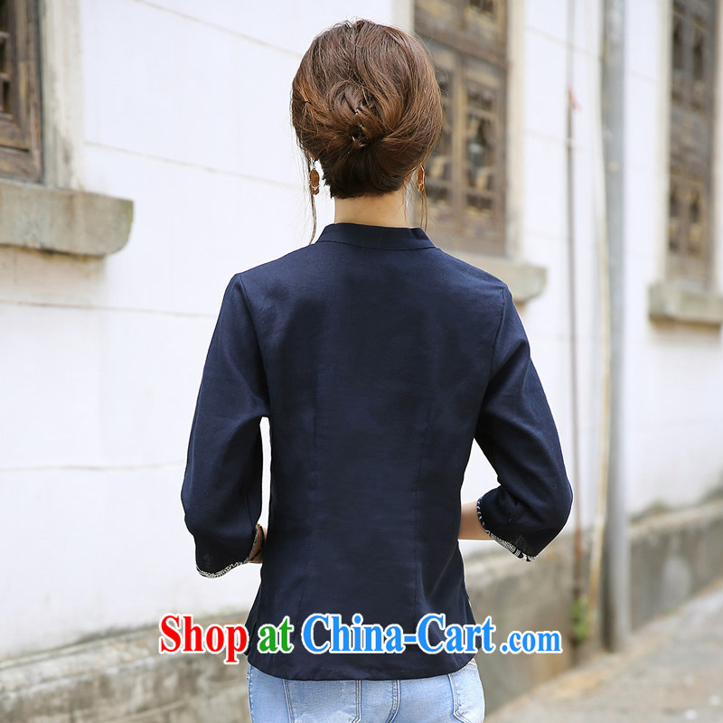 The CYD HO Kwun Tong' at 2015 new female cotton the Chinese Tang fitted T-shirt/Chinese improved cultivating cheongsam shirt G 13,563 dark blue XL, Sau looked Tang, shopping on the Internet