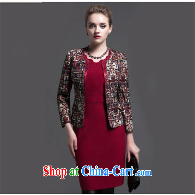 Ya-ting store two-piece dresses, older style beauty lace jacquard large Code women's clothes with her skirt take Yi red skirts 4 XL _185 104_.